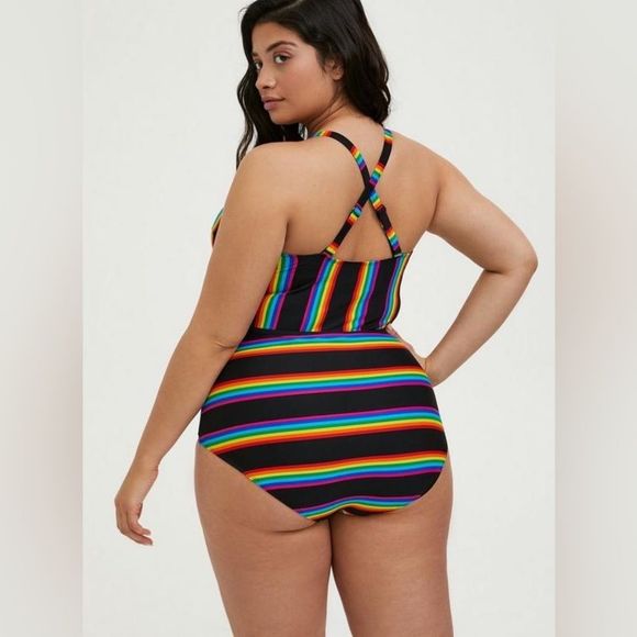 Torrid Black Rainbow Stripe Wireless One-Piece Swimsuit Size 4 - Picture 3 of 13